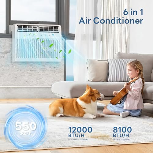 ZAFRO U Shaped Air Conditioner Window AC Unit 12000BTU Cools 550 Sq.Ft. for Bedroom,Upgrade Partition Air Outlet,Quiet Operation,3 Fan Speeds,6-in-1 Mode,Electronic Control with Remote