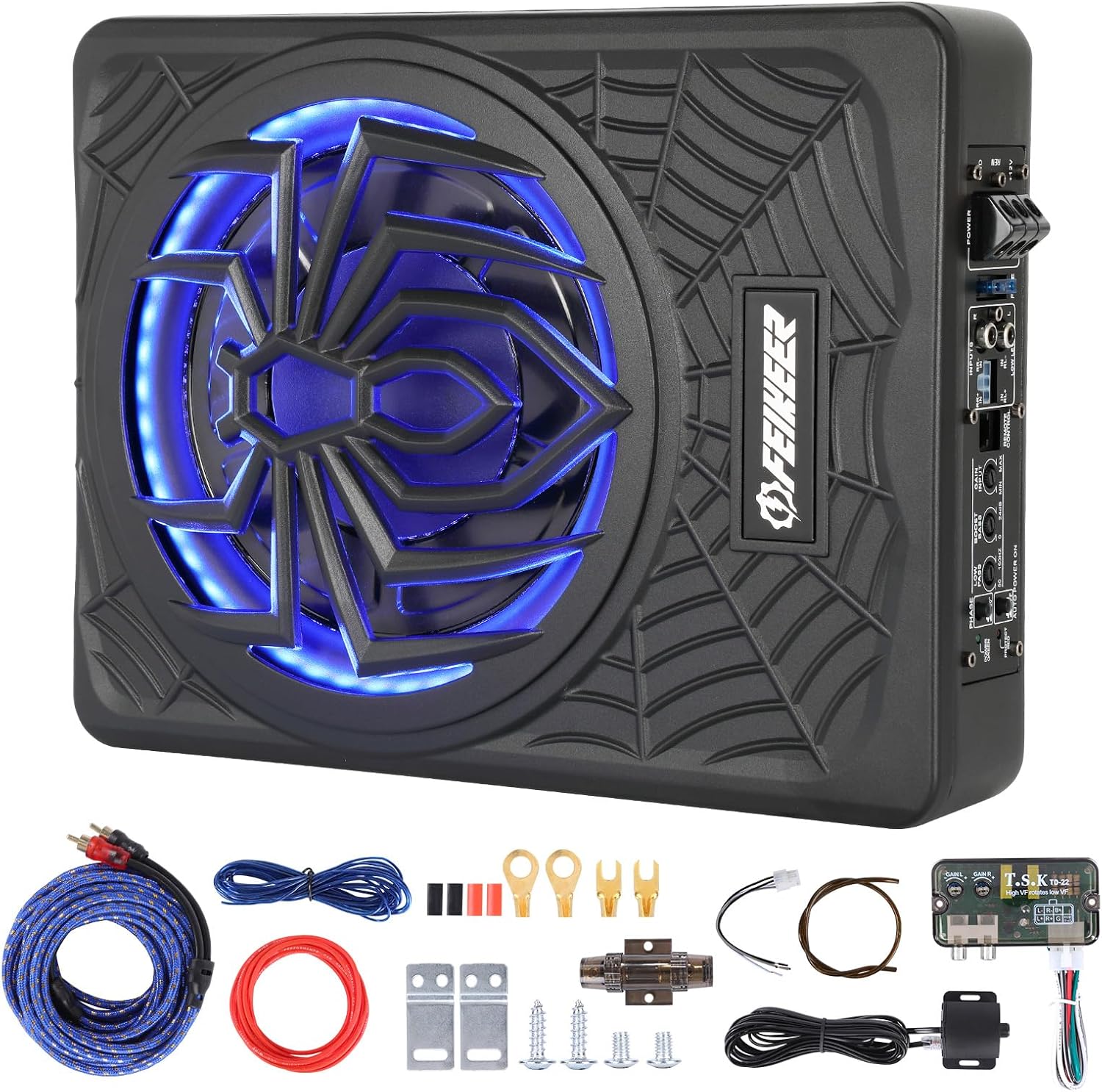 1200W Subwoofer,RGB Slim Underseat Car Subwoofer and Amp Package.Subwoofer and Amp Package Under Seat Truck Perfect for Truck/SUV/Jeep Excellent bass Effect and Heat Dissipation Performance