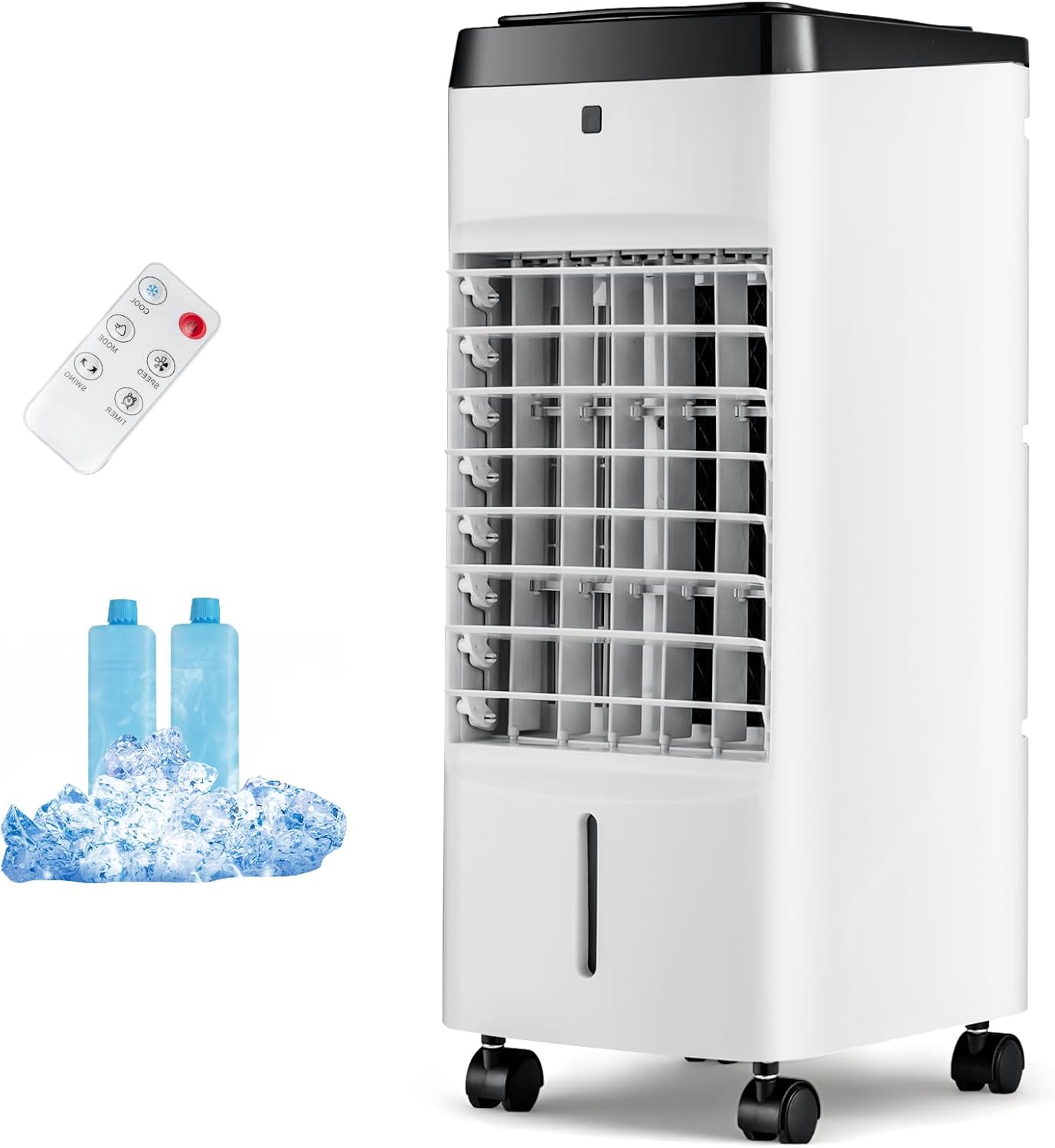 Evaporative Air Cooler, 3-in-1 Air Cooling Fan w/ 3.5L Water Tank & 2 Ice Packs, Remote Control, 4 Modes, 3 Speeds, 12H Timer, 70° Oscillation, Portable Swamp Cooler for Bedroom Home Office