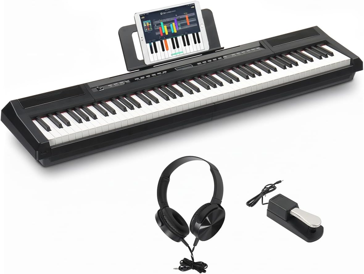 Ktaxon 88 Key Fully Weighted Keyboard Piano Hammer Action Digital Piano with MIDI & Bluetooth Functionality, Customizable Tones, Chords, Split Keyboard, Includes Headphones, Dust Cover(Compact)