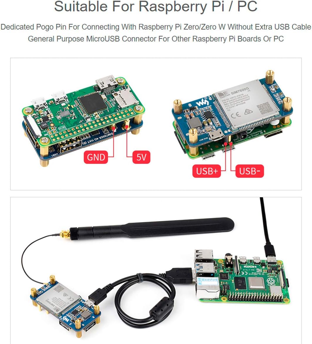 Waveshare SIM7600G-H 4G HAT for Raspberry Pi & PC, LTE Cat-4, Global Band, 4G/3G/2G, GPS, USB Connectivity