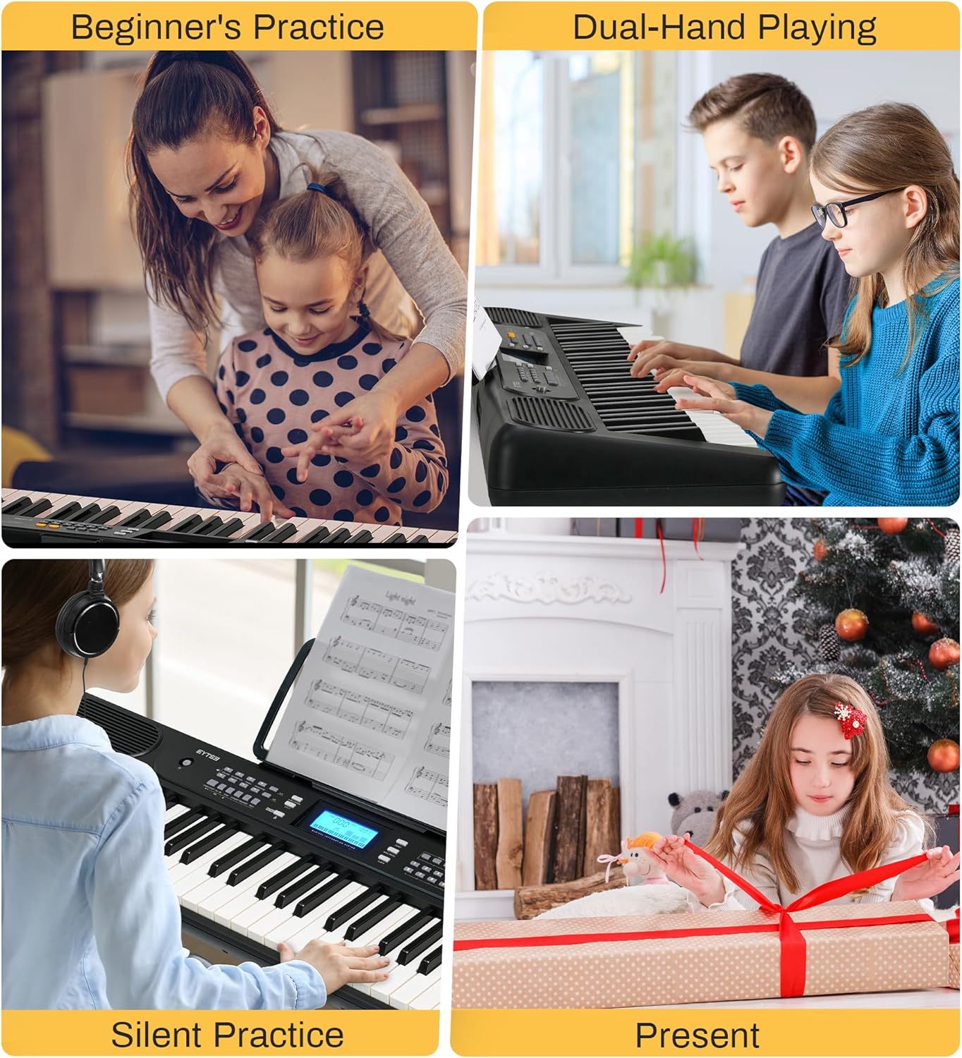 61 Key Electronic Piano Keyboard for Beginners Full Set with LCD Display, 300 Tones, 300 Rhythms, 50 Demos, 3 Teaching Modes, Stand, Bench, Headphones, Microphone