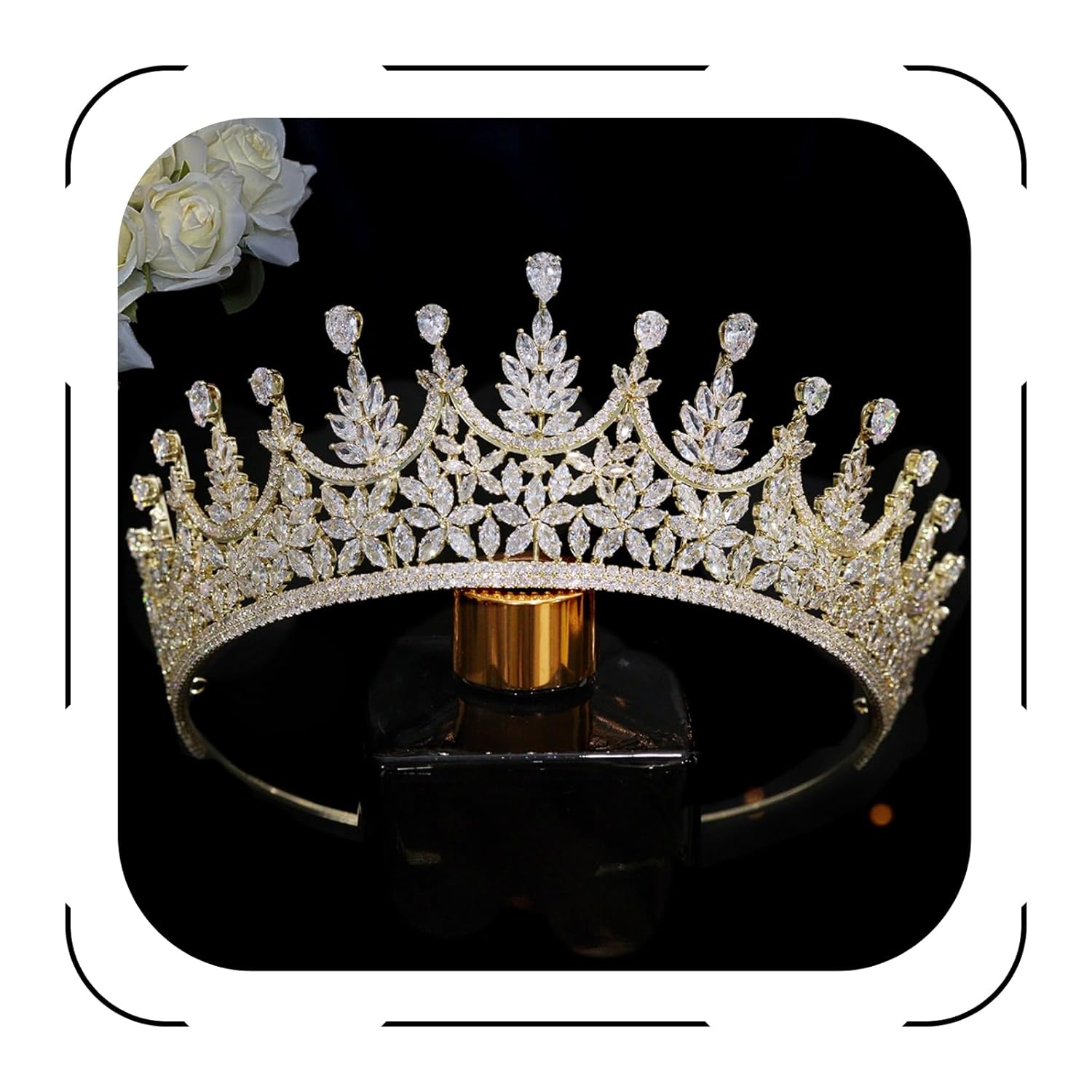 Jorsnovs Cubic Zirconia Gold Wedding Bridal Crowns Princess Sweet 16 CZ Tiara Quinceanera Birthday Hair Accessories for Women