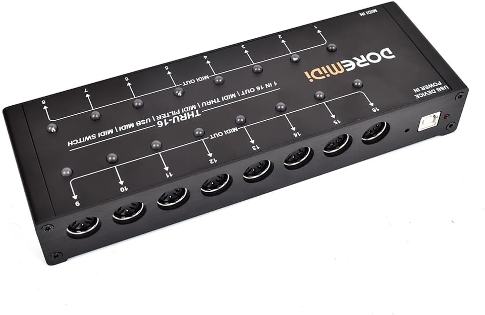 MIDI THRU-16 Box Filter and Switch 1 MIDI input into 16 MIDI outputs and each MIDI output can edit MIDI filters(THRU-16)