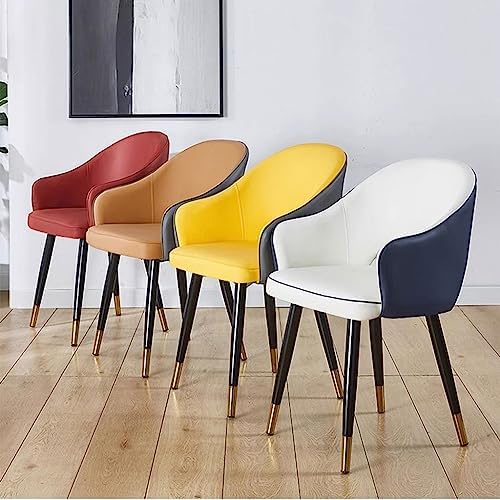 WKWKW Kitchen Dining Chairs Arm Chairs Set of 6 Wear Resistant Leather Kitchen Chairs Carbon Steel Legs Office Lounge Chair(Red)