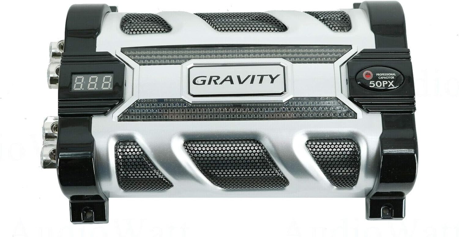 Gravity GR-50PX Car Audio Mobile Battery Stiffening Portable Power 50.0 Farad Capacitor and Completed 5000 Watts Amplifier Installation Wiring kit 0 Gauge BGC0XLB