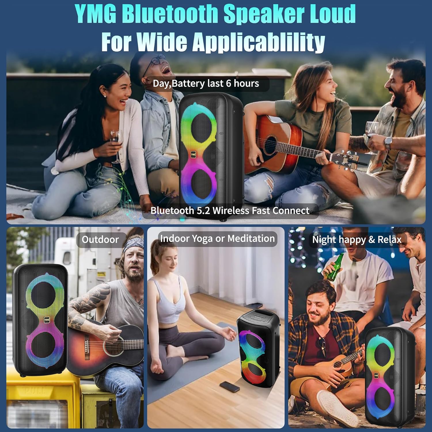 YMG Karaoke Machine for Adults Portable Blue Tooth Party Speaker with 2 Wireless Microphones, 300W Peak PA System Deep Bass with LED Disco Lights for Outdoor Home Party Gift