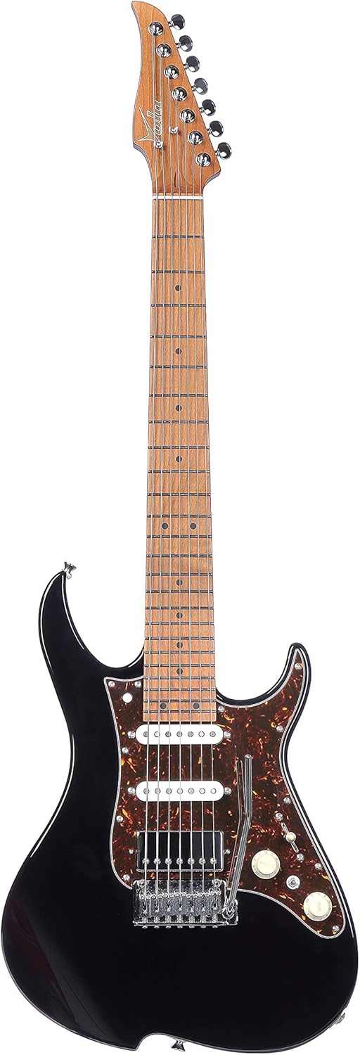 Vola Electric Guitar OZ 7 QGM J1 Black Gloss Handmade in Japan MIJ Roasted Maple Neck Stainless Steel Frets Gotoh Bridge Gotoh Locking Tuner Signature model 7 Strings Modern C Neck For All Levels