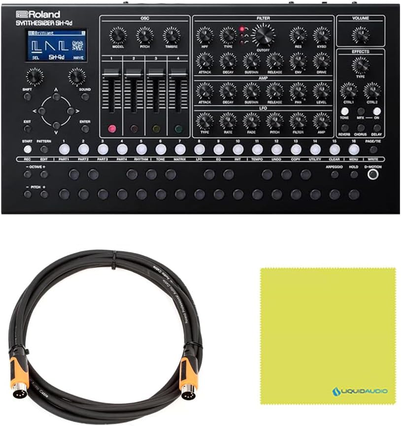 Roland SH-4D Desktop Synthesizer Bundle w/Roland RMIDI-B10 Black Series MIDI Cable and Liquid Audio Polishing Cloth