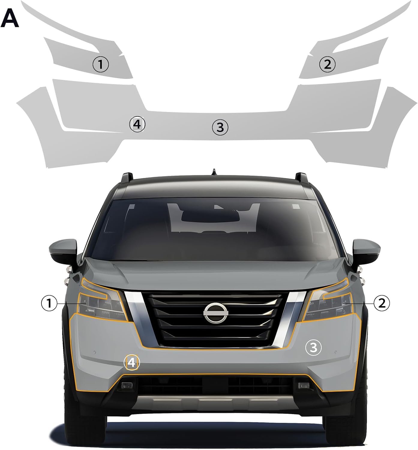 Precut Paint Protective Film for 2022-2025 Nissan Pathfinder 8.5 Mil TPU PPF Clear Car HD Scratch Exterior Accessories (Front Bars + Headlights 4Pcs)