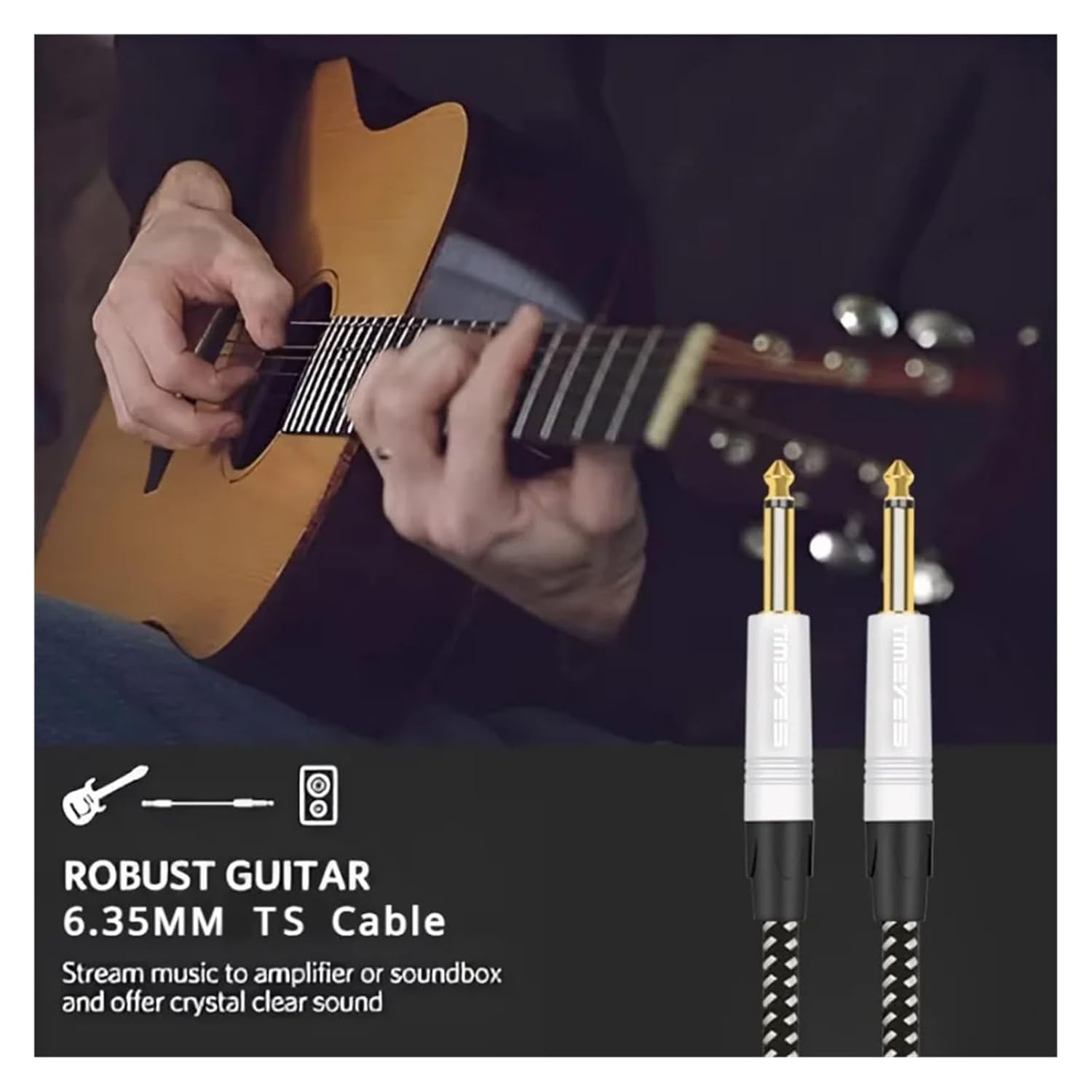 6.35mm Jack Audio Cable to1/4 TS Mono Male Aux Unbalanced Instrument Cable for Guitar Bass Amplifier Keyboard Electric Mandolin(3m)