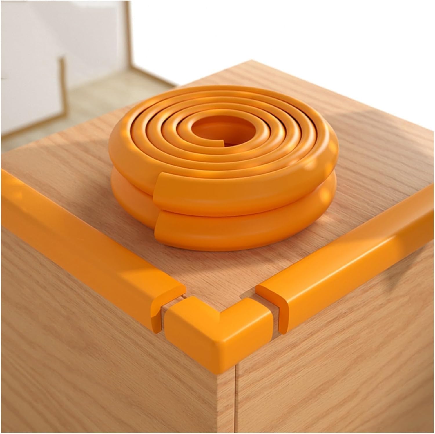 Furniture Edge Corner Guards, Furniture Corner Protectors Wall Edge Bumpers Sharp Foam Padding Adhesive Cushion for Coffee Table Kitchen(Woody,4pcs)