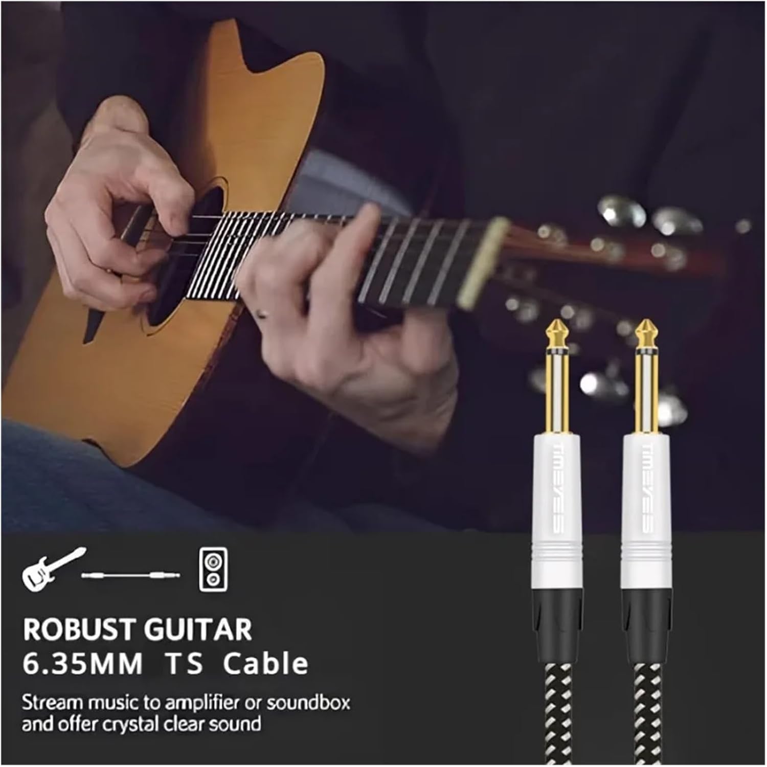 6.35mm Jack Audio Cable to1/4 TS Mono Male Aux Unbalanced Instrument Cable for Guitar Bass Amplifier Keyboard Electric Mandolin(3m)