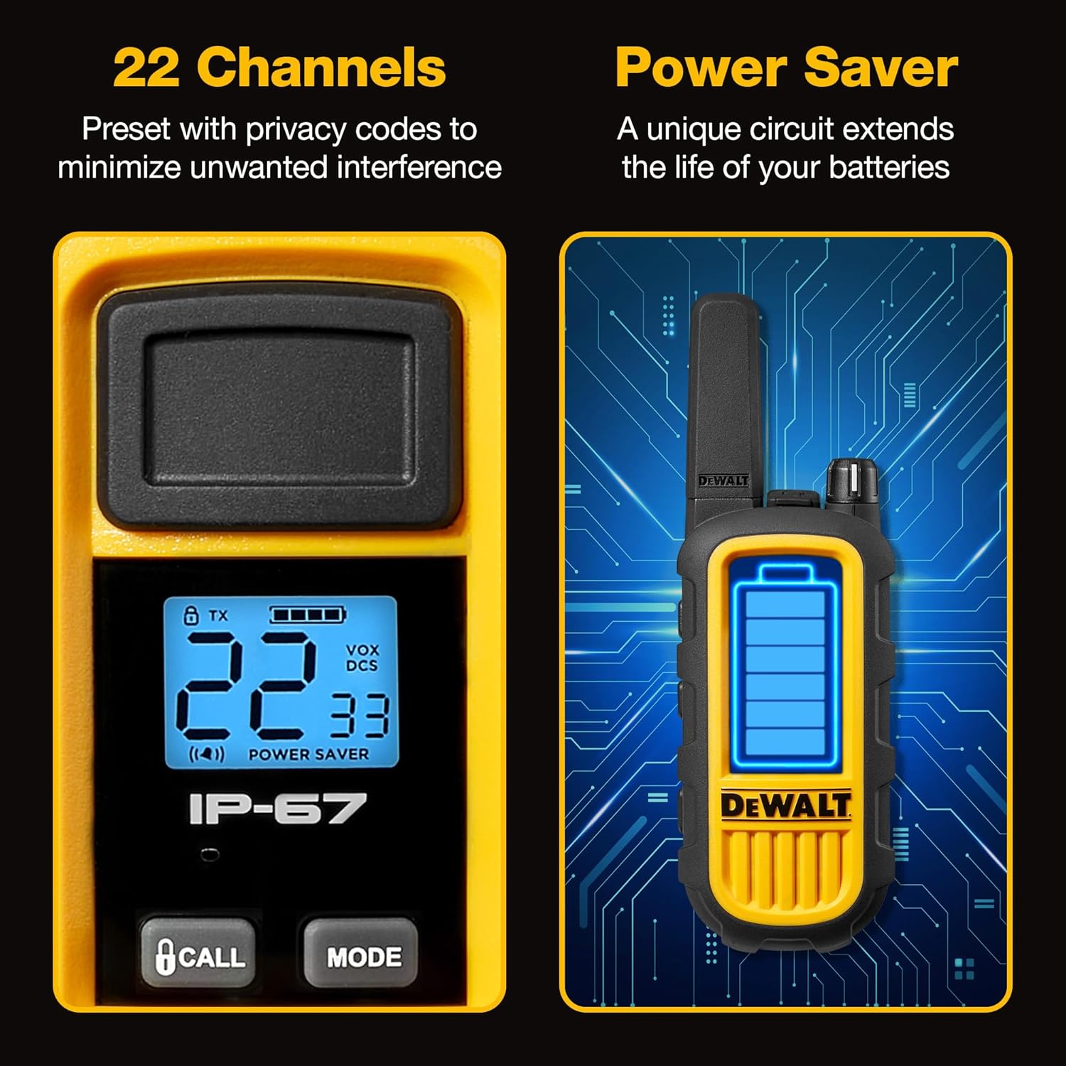 DEWALT FRS Walkie Talkies Long Range 2 Way Radio, 1 Watt, Waterproof & Rechargeable, 6 Pack with Gang Charger, DXFRS300-BCH6