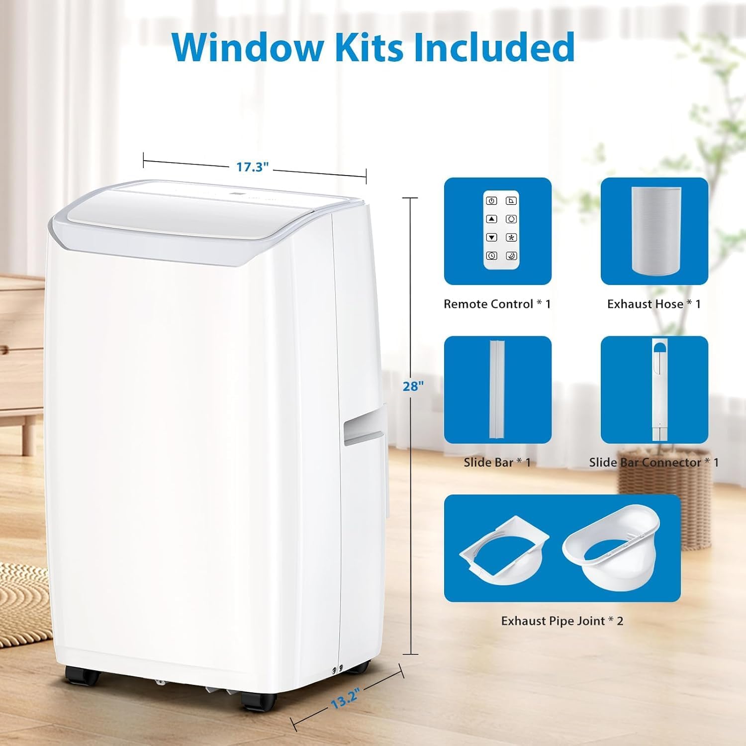 14000Btu Portable Air Conditioner Cools Up to 750 Sq.Ft, Portable AC Unit with Dehumidifier & Fan Modes, Remote Control, Installation Kits, 3 Speed, Auto Swing, 24H Timer, White