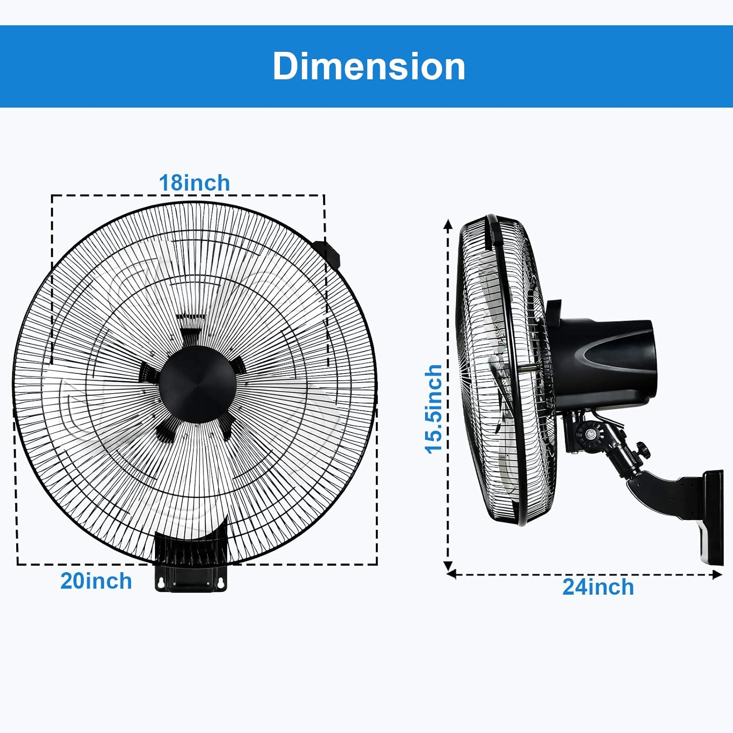 Simple Deluxe 18-Inch Metal Wall Mount Fan, Max 4200 CFM Corner & Outdoor Patio Fan, 5-Speed High Velocity Airflow, 90° Oscillation, Adjustable Tilt, for Home or Commercial Use, Black