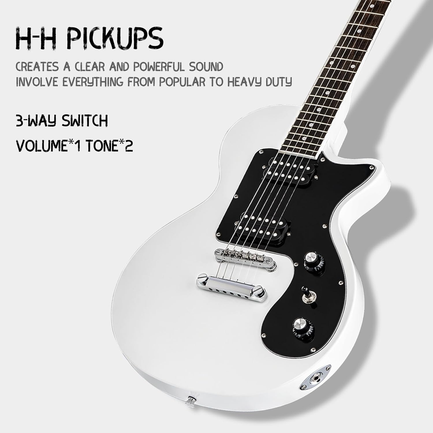 39 Inch Electric Guitar Kit, Beginner Full Size Solid Body Electric Guitar With HH Pickups, Gig Bag, Amplifier, Strap, Cable, Picks, String (White)