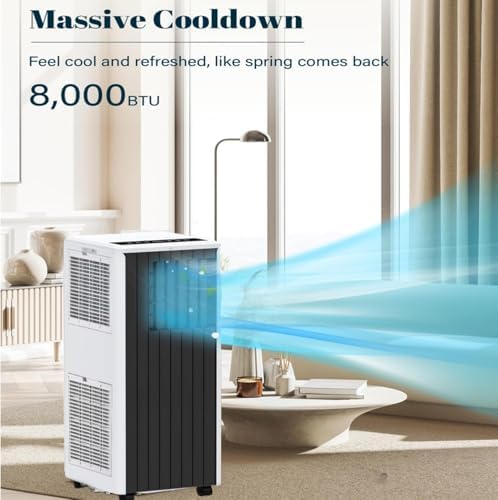8000 BTU Portable Air Conditioner, 3 in 1 AC Unit Built-In Cool, Dehumidifier & Fan for Rooms Up to 350 Sq.Ft, Energy Saving AC with Remote/24H Timer for Dorms/Indoor Rooms, Dark Grey