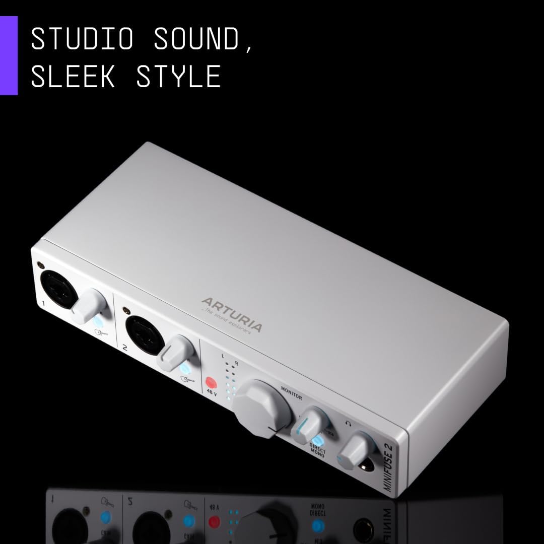 Arturia - MiniFuse 2 - Compact USB Audio & MIDI Interface with Creative Software for Recording, Production, Podcasting, Guitar - White