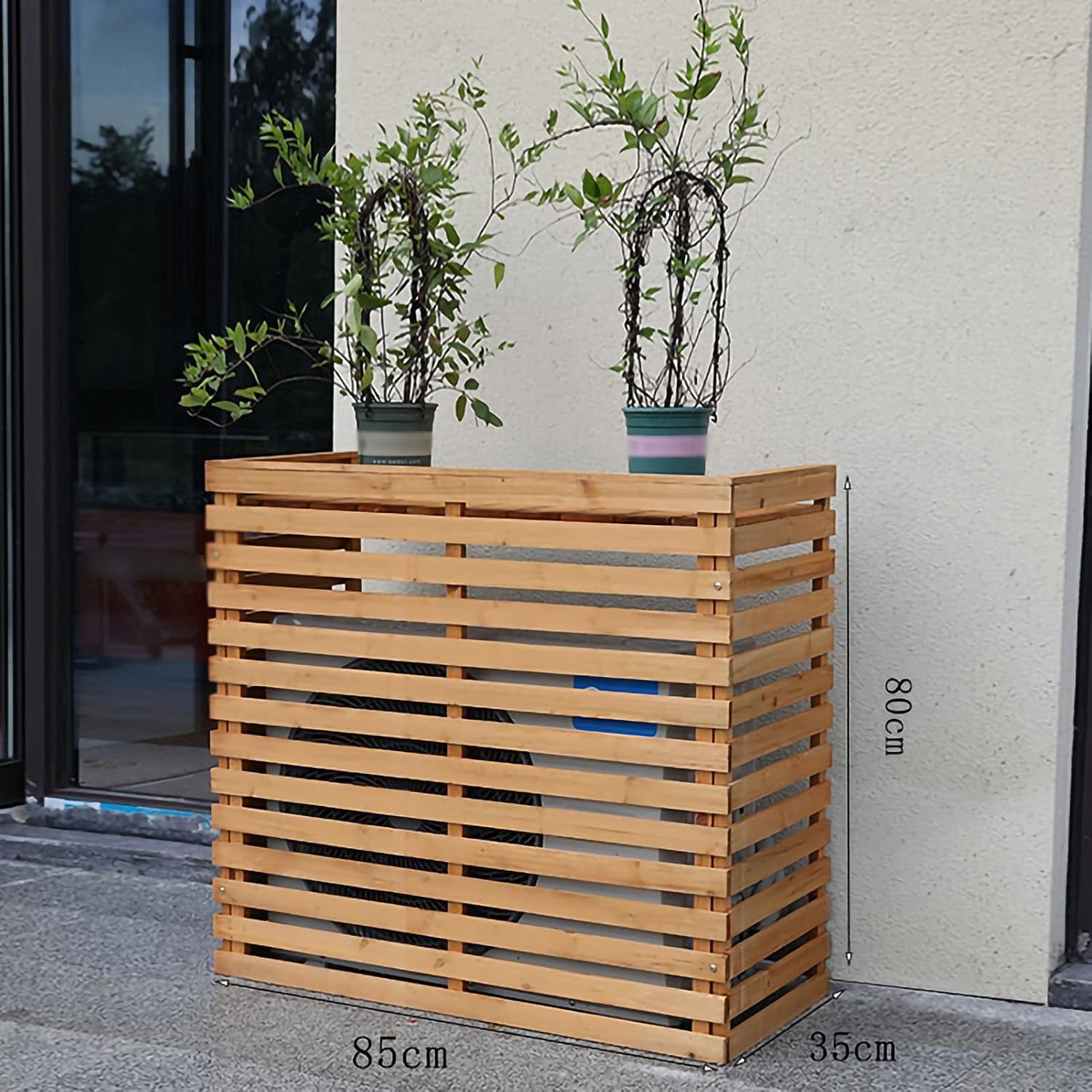 Solid Wood Air Conditioner Cover for Outdoor Use Flower Shelf Decorative Balcony Shielding Host Air Conditioning Frame Natural 85x35x80