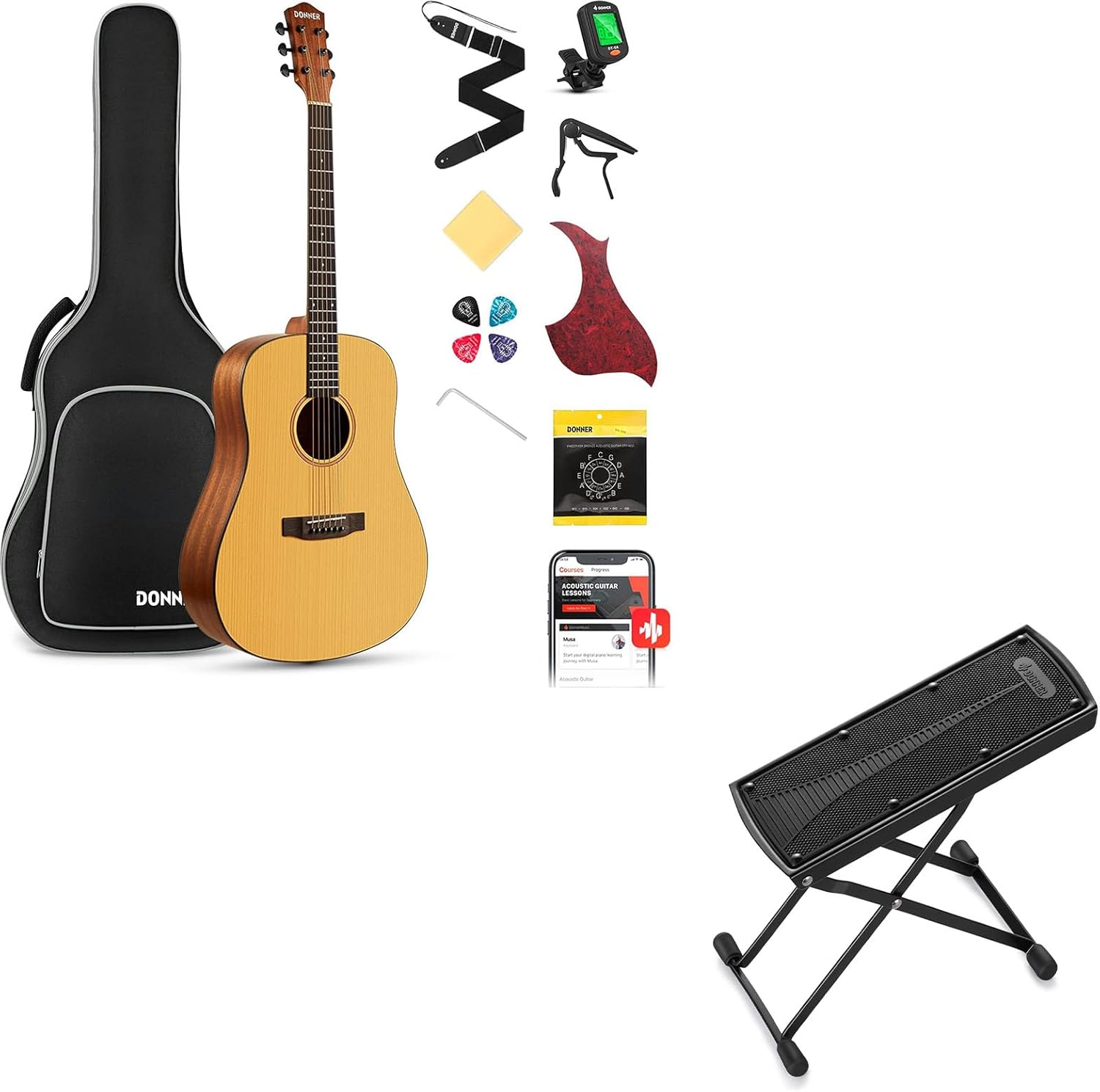 Donner Acoustic Guitar for Beginner-Guitar Foot Stool