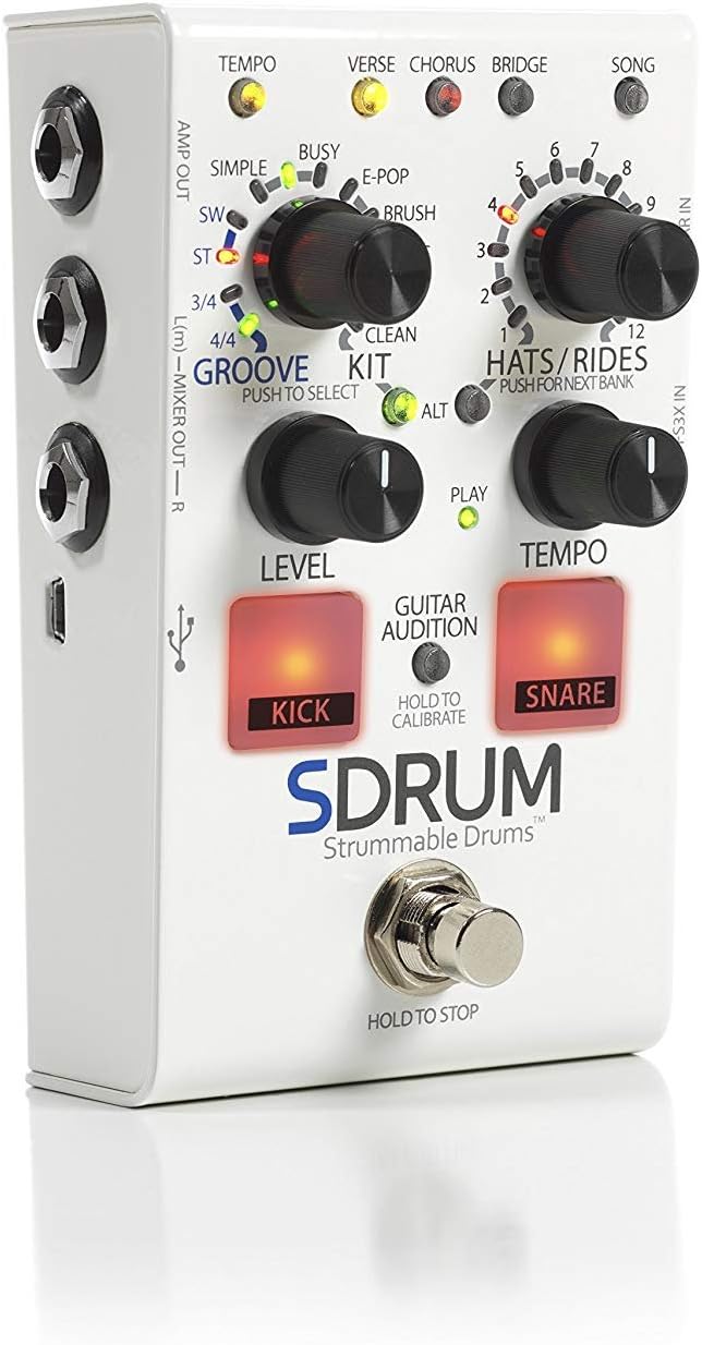 Digitech SDRUM Strummable Drums Pedal Bundle with FS3X Footswitch, Polishing Cloth, and 6 Dunlop Picks