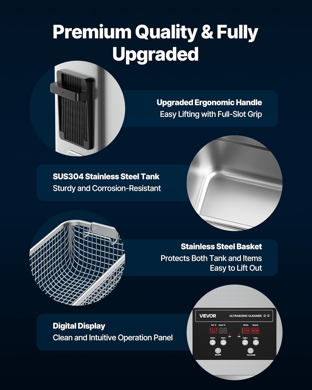 VEVOR 6L Ultrasonic Cleaner, Professional Ultrasonic Cleaner Machine with Cleaning Basket & Digital Display, 120W Stainless Steel 40kHz Cleaning Machine for Watches, Razors, Jewelry, Coins and More