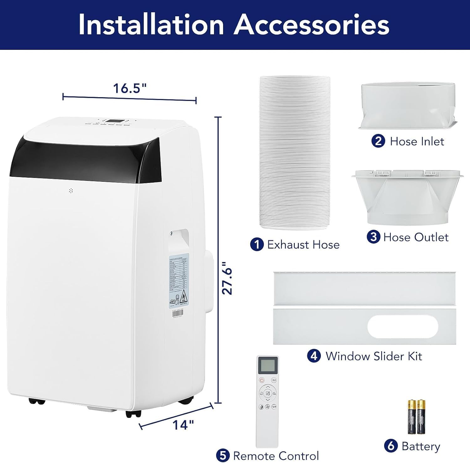 14,000 BTU Portable Air Conditioner Cools up to 750 Sq.Ft, 3-in-1 Quiet Portable AC Unit with Remote Control & Installation Kits for Large Room, 3 Speed, Auto Swing, 24H Timer