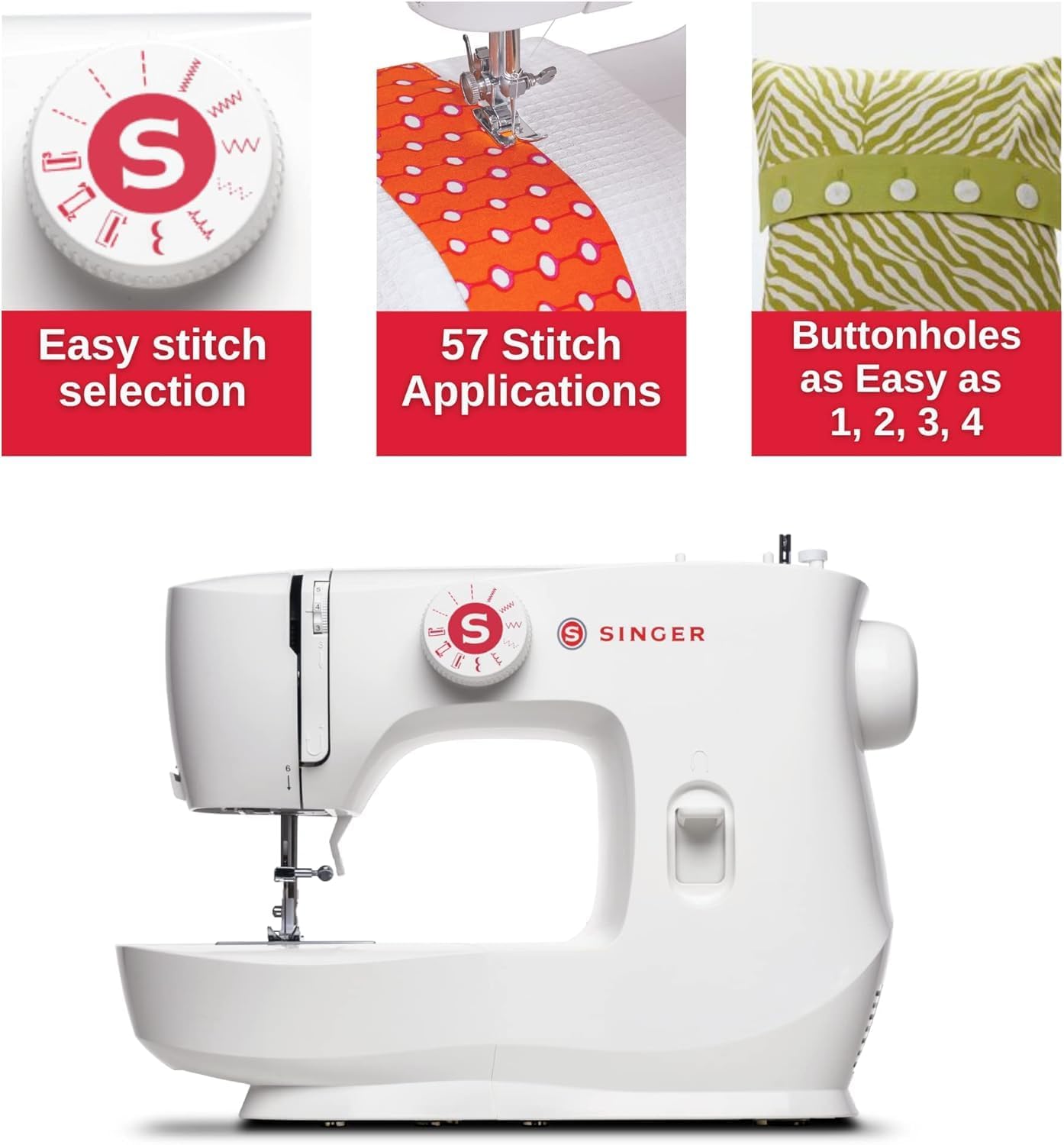 SINGER | MX60 Sewing Machine With Accessory Kit & Foot Pedal - 57 Stitch Applications - Simple & Great for Beginners + SINGER Home Decor Presser Feet Kit