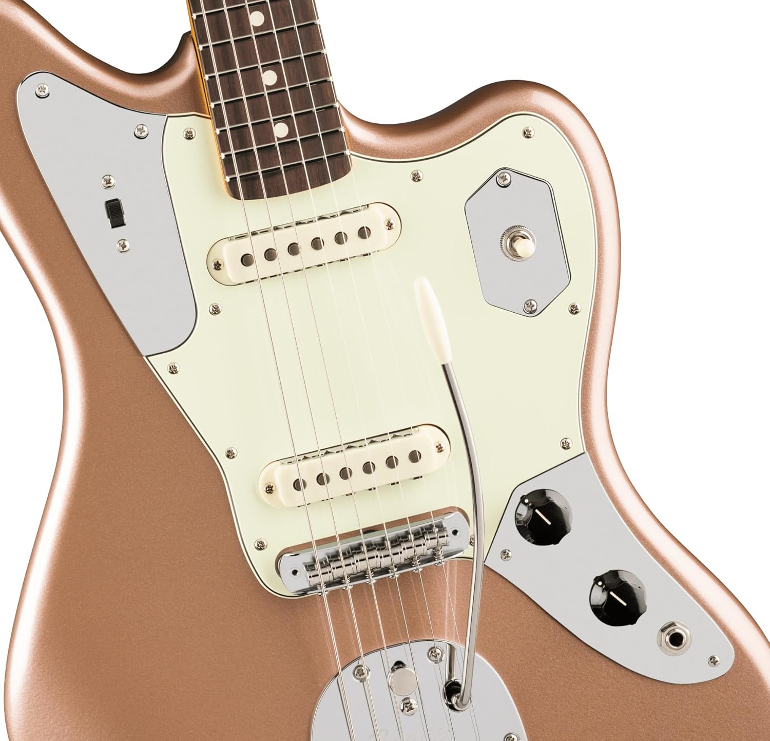 Fender American Professional Classic Jaguar - Faded Firemist Gold Bundle with Gig Bag, Strap, Cable, and Guitar Cleaning Kit