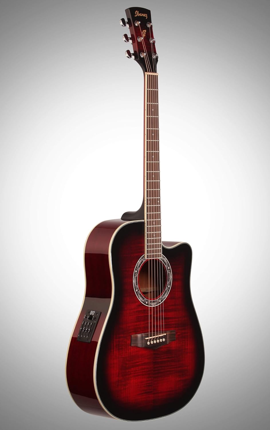 Ibanez PF28ECE PF Acoustic-Electric Guitar, Transparent Red Sunburst High Gloss