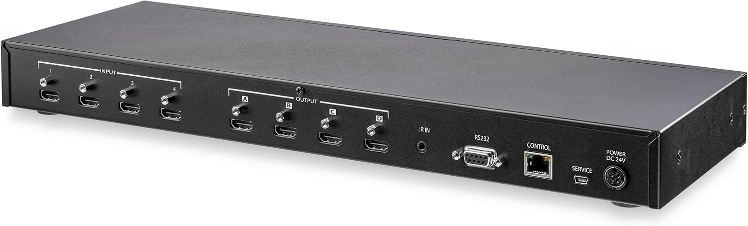 StarTech.com 4x4 HDMI Matrix Switch with Audio and Ethernet Control - 4K 60Hz Video - Rack Mount HDMI 2.0 Splitter with Remote, TAA (VS424HD4K60)