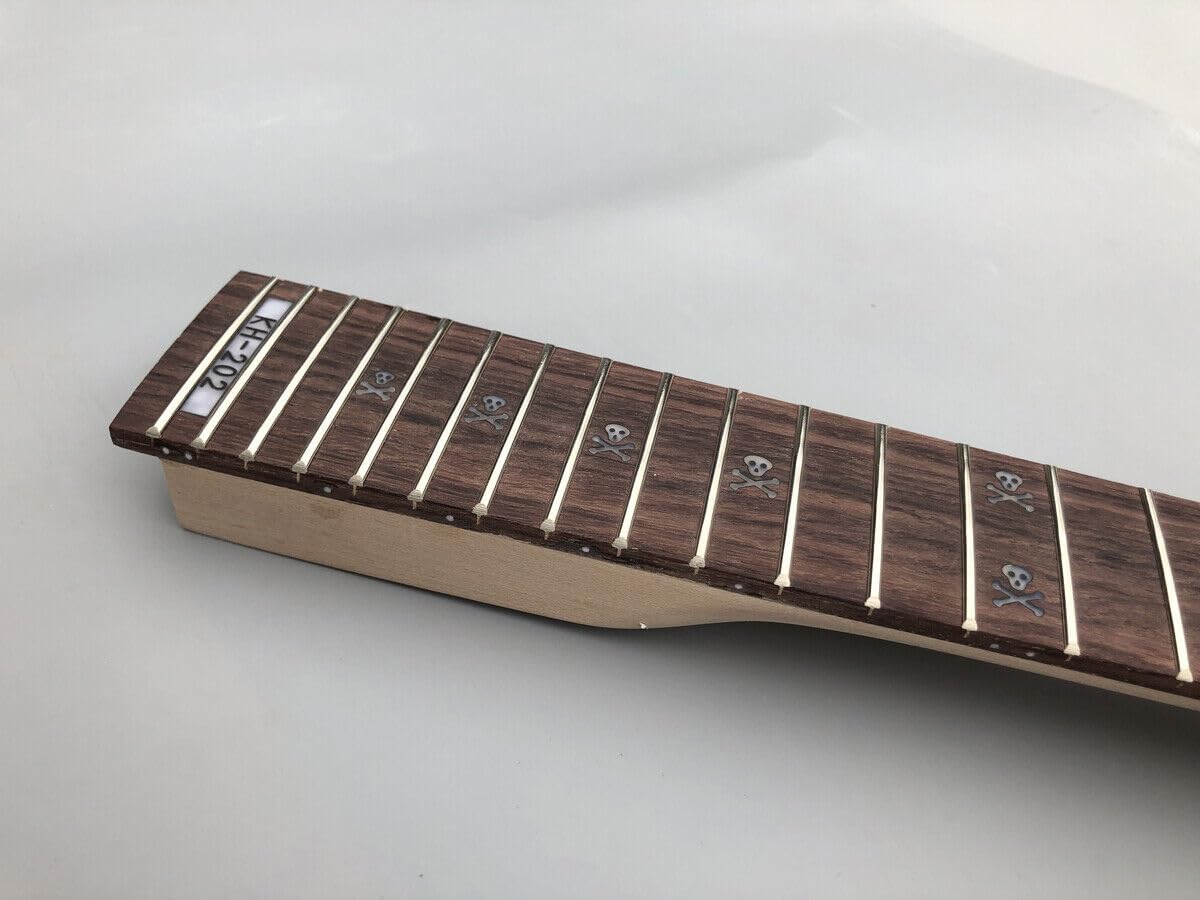 Reverse hand Electric Guitar Neck 24 Fret 25.5inch Maple Rosewood Fretboard Locking Nut Reverse Guitar Neck Unfinished Guitar Parts Replacement (24 Fret 25.5inch Skull Inlaid)