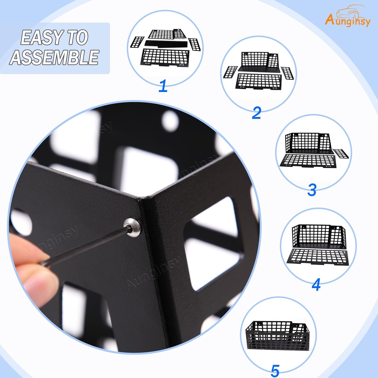 Aunginsy Trunk Organizer Compatible with Toyota FJ Cruiser 2007-2021 Accessories, Aluminum Car Rear Left Side Storage Holder Multifunctional Trunk Storage Box Basket Rear Cargo Racks Add Trunk Space