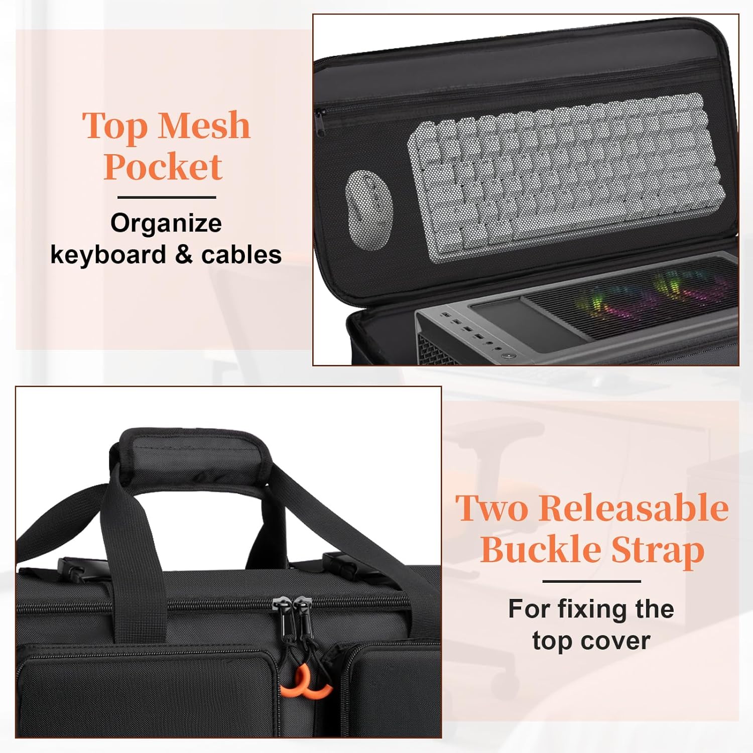 Computer Desktop Tower Large Carrying Case, PC Travel Case for Computer's Box for Moving, Portable Gaming Backpack for Keyboard, Mouse and Accessories, Bag Compatible with ATX/M-ATX mainframe chassis