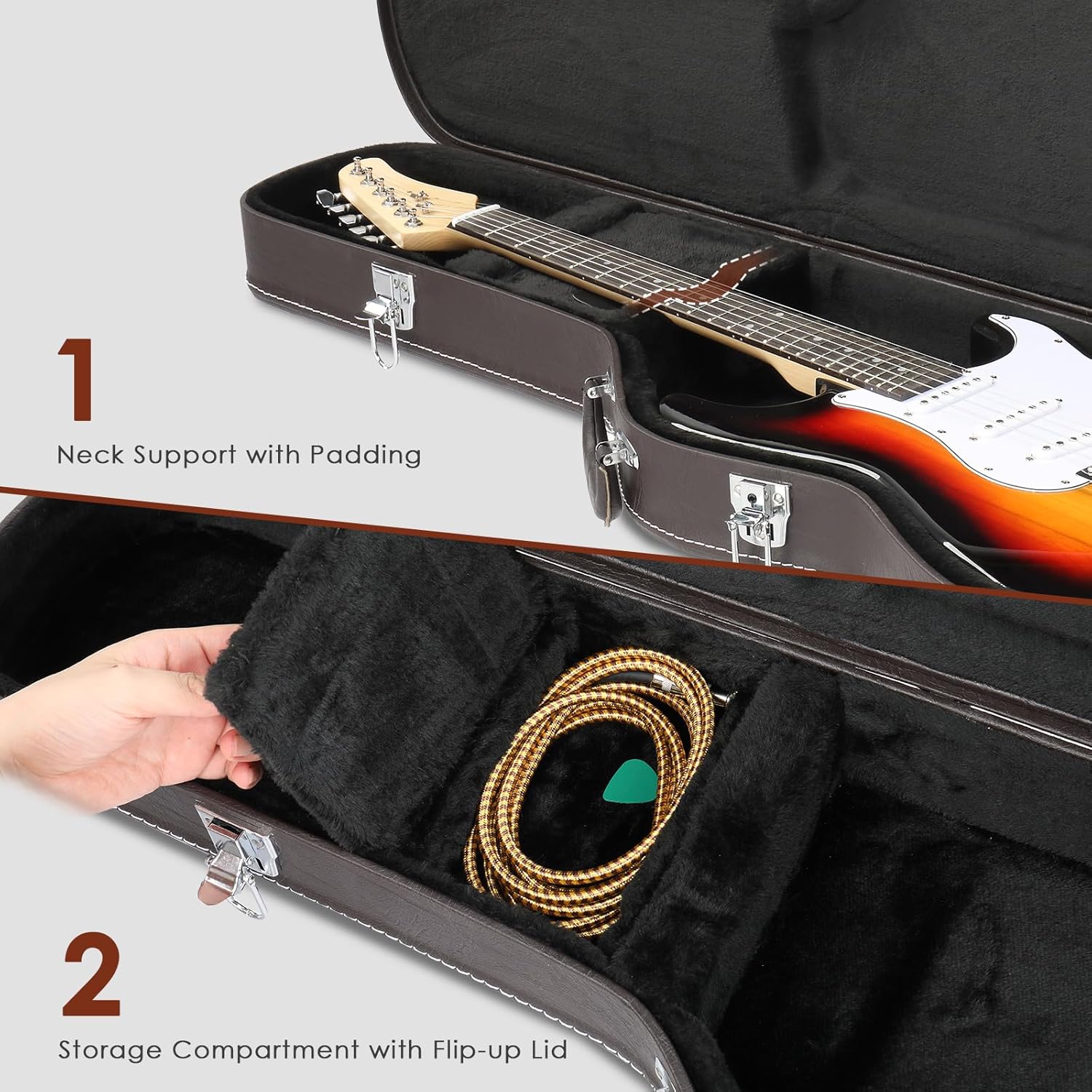 Ktaxon Electric Guitar Hard Case, Wooden Hard-Shell Protective Carrying Case for KST/TL Model 39-Inch Electric Guitar with Lock Latch Padding, Brown