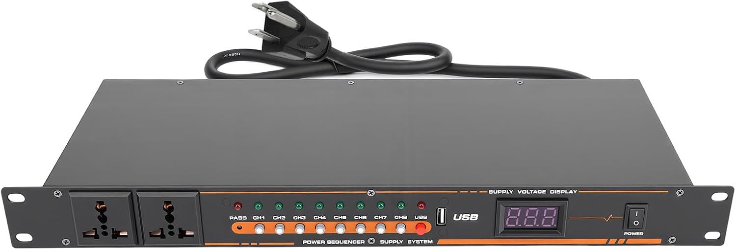 10 Outlet Power Sequencer Conditioner, Audio Digital Power Supply Controller Regulator with Voltage Readout & Surge Protector, for Home Theater Stage Studio Use (US Plug)