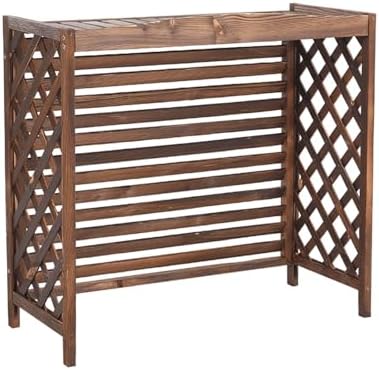 Hide Air Conditioner Cover For Outside Unit Freestanding Privacy Fence Protective Grilles Louvered Plant Stand Brown (Size : L85 X W35 X H75cm)