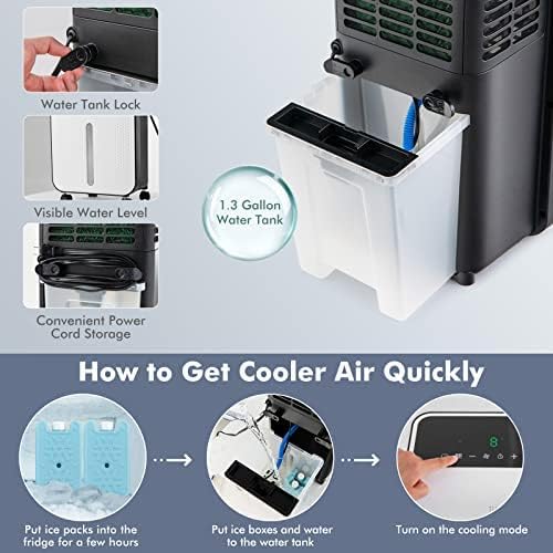 PETSITE Evaporative Air Cooler, 3 In 1 Portable Air Conditioner with Remote Control, 24 Speeds, 12 H Timer, 2 Ice Boxes, Swamp Cooler for Home, Bedroom and Office