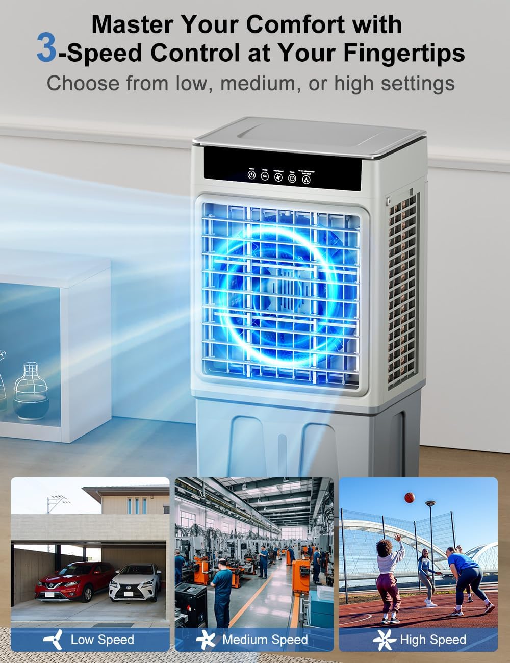 Swamp Cooler Air Conditioner, Evaporative Air Cooler, 24H Timer & 8 Gal Water Tank, 100°Oscillation, 3 Speeds&4 Ice Boxes, Portable Cooling Fan for Garage Outdoor Indoor