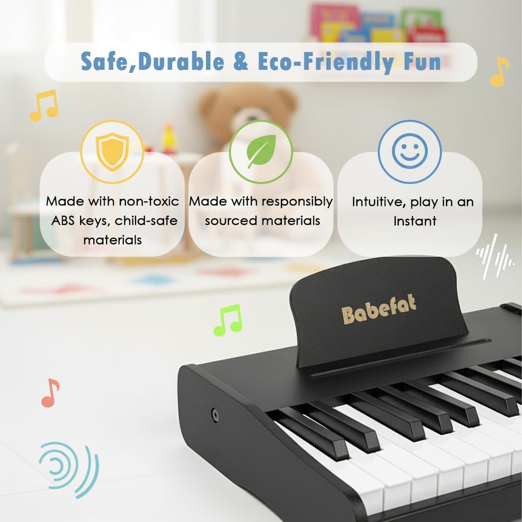 Kids Piano Keyboard 25 Keys Digital Piano for Kids Mini Musical Instruments Wooden Pianos Toy for 4+ Years Old Girls and Boys Birthday Gift Walnut (Black)