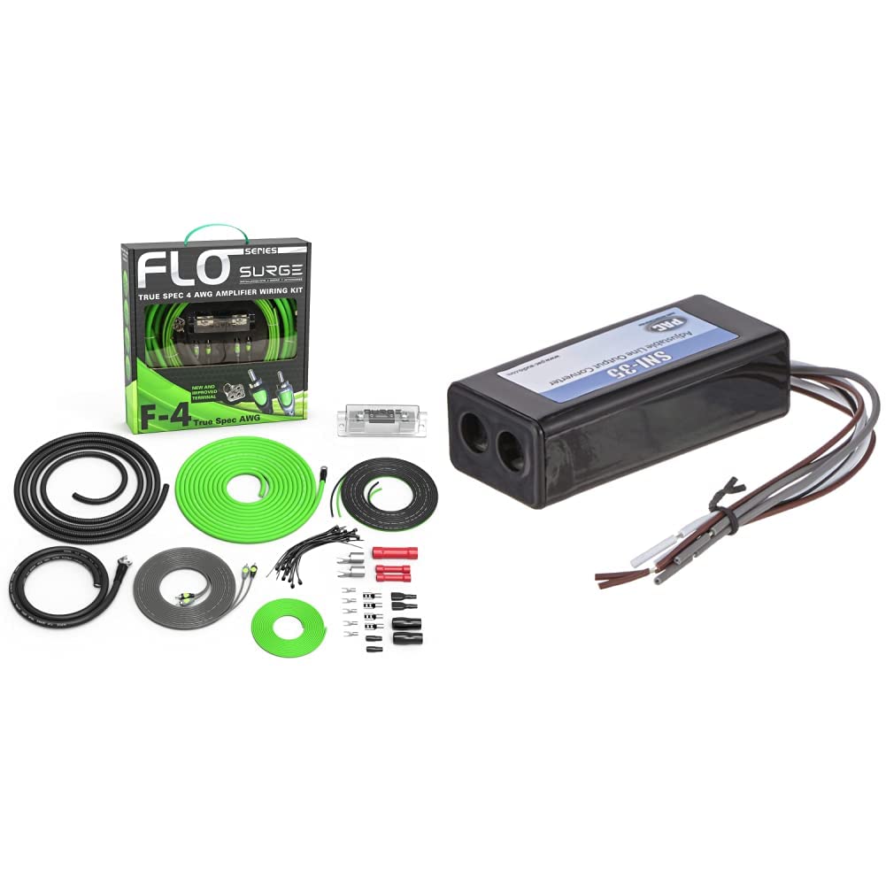 Surge Series Amplifier Installation Wiring Kit - 4 Gauge Installer Amp Kit & PAC SNI-35 Variable LOC Line Out Converter