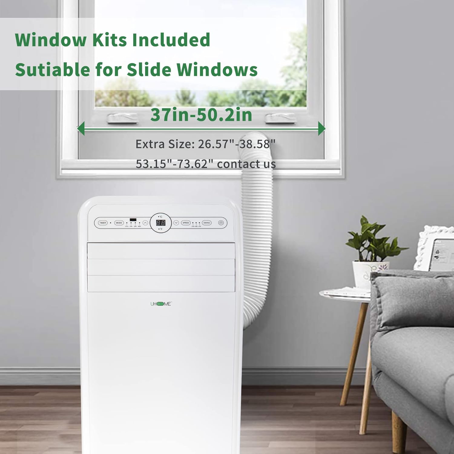 Uhome 12000 BTU Portable Air Conditioner with Heater up to 400 Sq. Ft, Ac Heater Combo Window Unit, Portable AC Unit with Dehumidifier & Fan, Cools & Heats,Remote Control and Window Kit Included,White