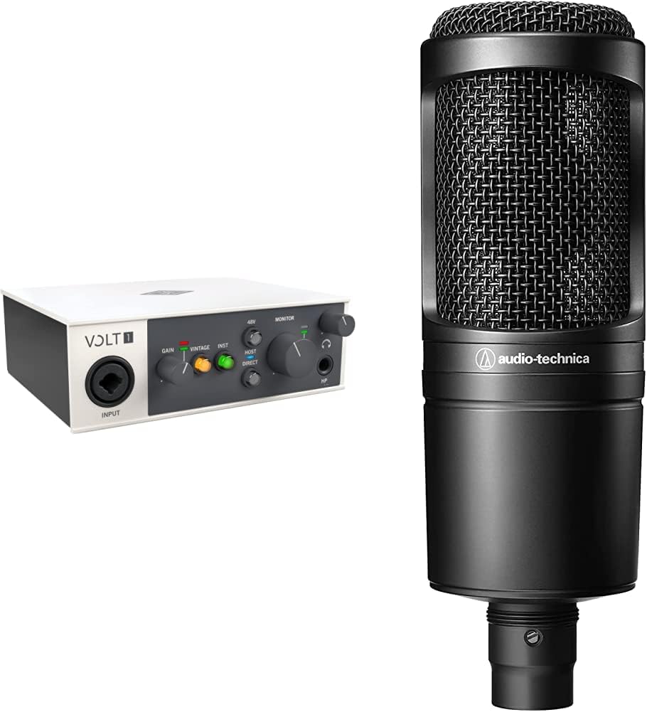 UA Volt 1 USB Audio Interface for recording, podcasting, and streaming with essential audio software, including $400 in UAD plug-ins | Audio-Technica AT2020 Cardioid Condenser Studio XLR Microphone