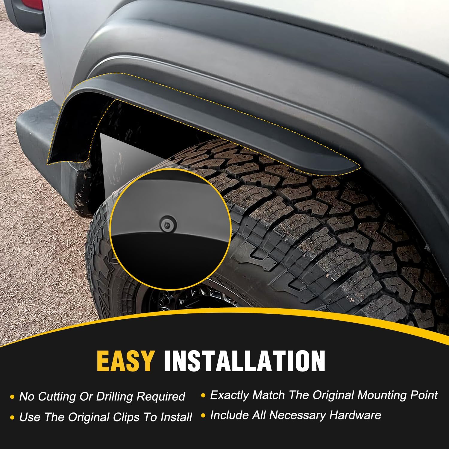 Nilight Fender Flares Extensions Set fit for 2020 2021 2022 2023 2024 2025 Gladiator JT (Only for Low Wheel Arches) Off-Road Widened Front Rear Flat 4 PCS