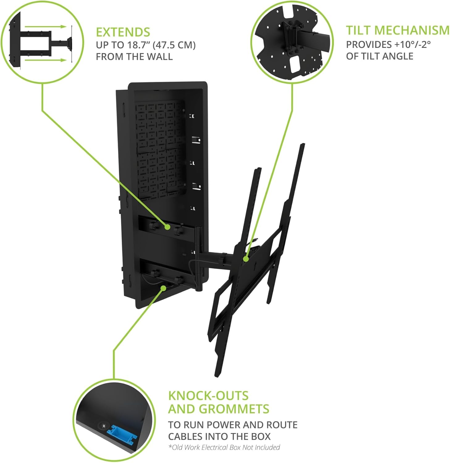 Kanto R600 Recessed in-Wall Articulating TV Mount for 65