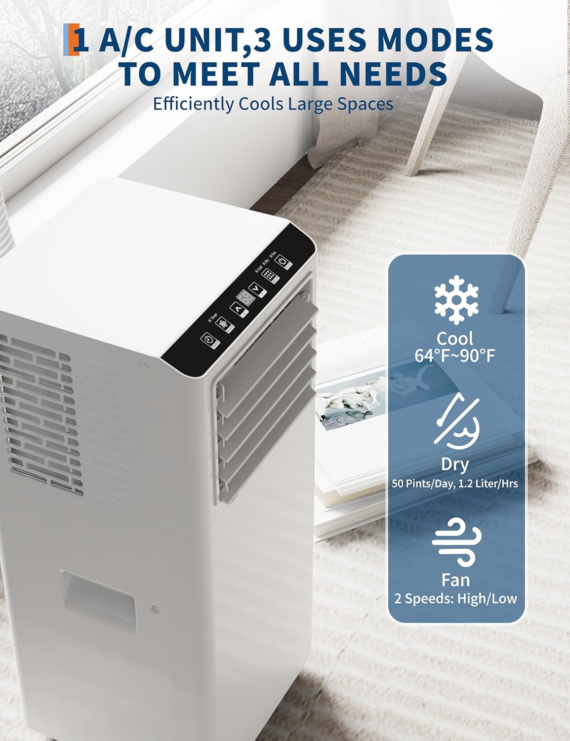 8000 BTU Portable Air Conditioner w/Remote Control Cools rooms up to 350 sq.ft, Quiet & Energy-Efficient AC, Follow Me Function, 24H Programmable Timer, Window Kit, Room AC for Bedrooms