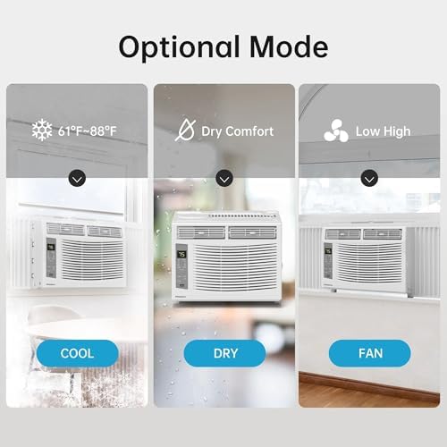 PhiloDeco Window Air Conditioner, 6000 BTU, White, LED Display, Remote Control, Dehumidifier, Fan, Quiet Operation, Energy-Saving, Covers 250 Sq Ft