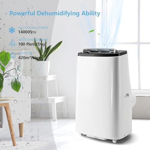 BLACK+WHITE 14000 BTU Portable Air Conditioner, 3-in-1 Portable AC with Fan & Dehumidifier, Quiet Sleep Mode 
