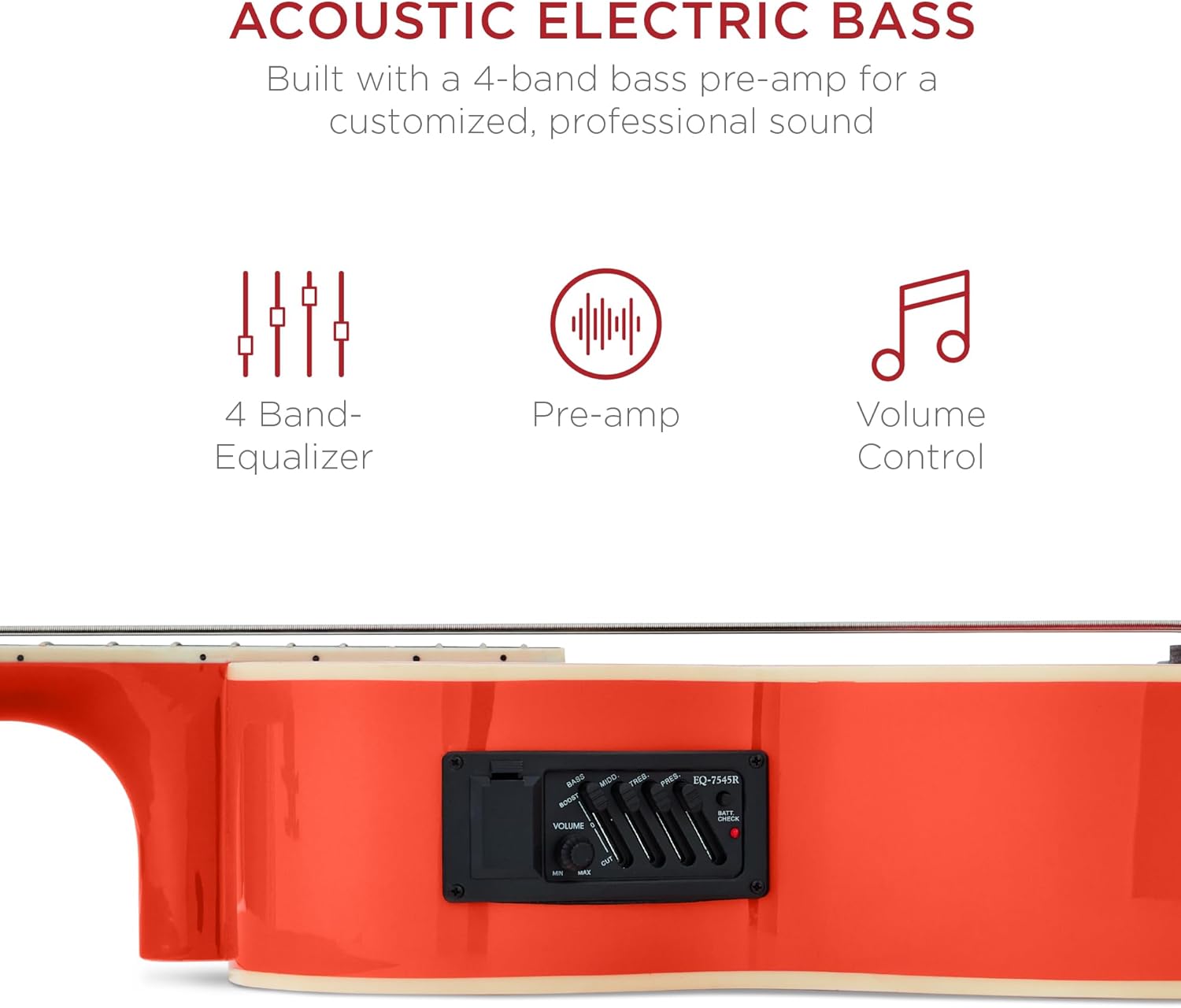 Best Choice Products Acoustic Electric Bass Guitar, Full Size 4 String, Fretted Bass Guitar w/Padded Gig Bag - Red